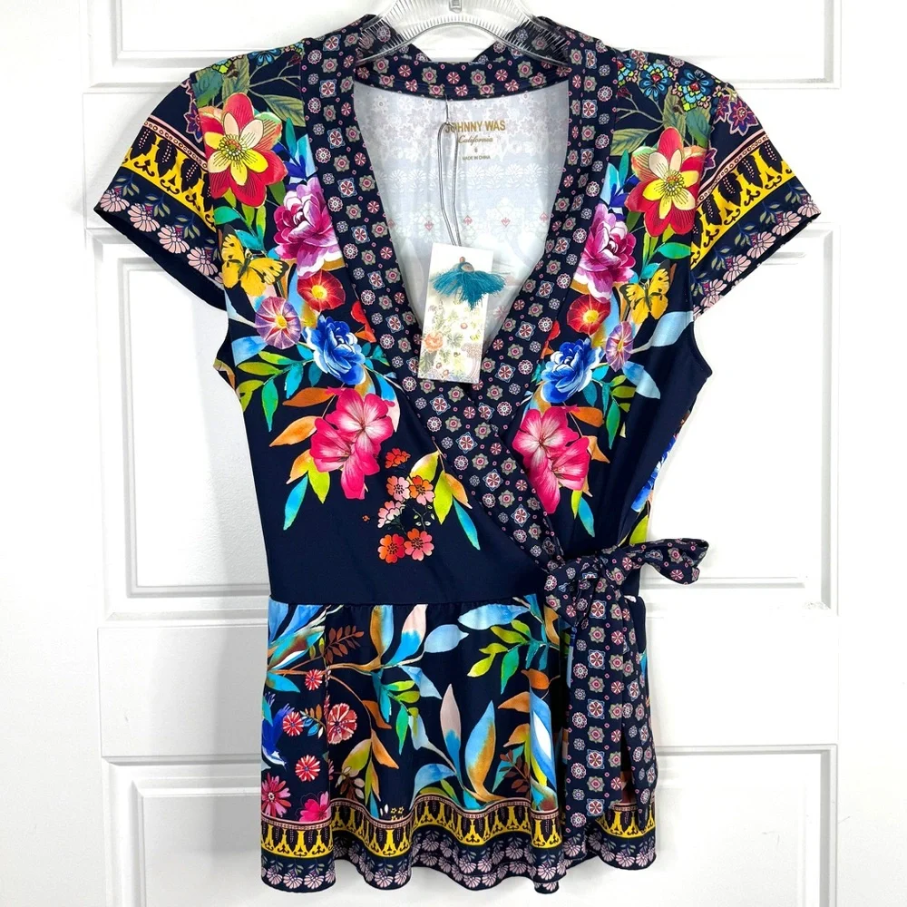 JOHNNY WAS Ocean Dreamer Tankini Wrap Top NEW Size S